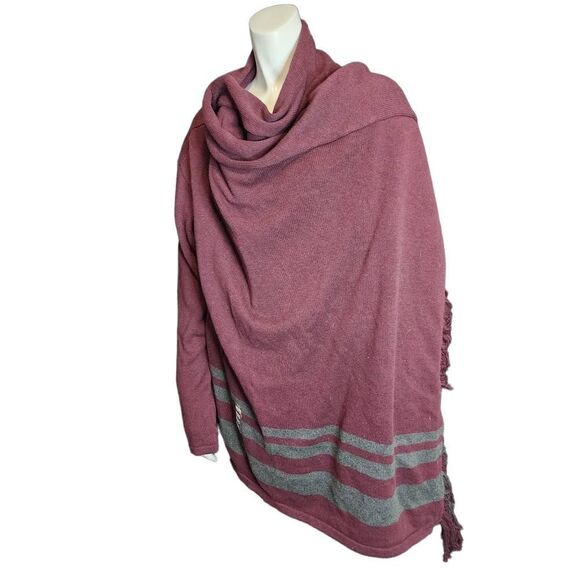 NWT Cabi Maroon & Gray Fringe Wrap Sweater (L) - Picture 6 of 7